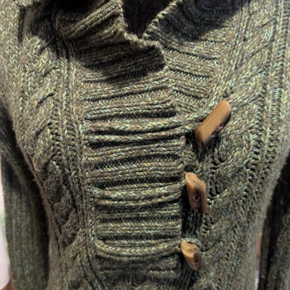 Old Navy Green Hoodie Cable Knit Sweater with Toggle Closures - Picture 2 of 7